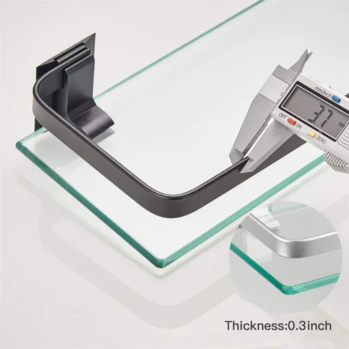 Miniatura 6 de VOLPONE Estante de pared de baño de 15.7 pulgadas, estantes de vidrio para baño montaje en pared, estante de vidrio a prueba de óxido, organizador