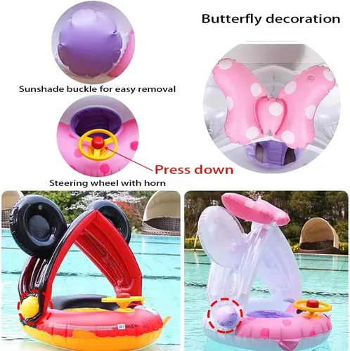 Miniatura 3 de Arcimatto Flotadores de piscina para bebés con toldo de protección solar extraíble, bonita balsa inflable con asiento y asa, no se voltea