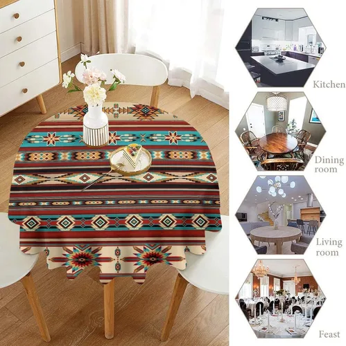 Miniatura 5 de Mantel azteca suroeste, diseño étnico tribal geométrico, estilo vintage, bohemio, elegante, lavable, para comedor, cocina, granja, fiesta