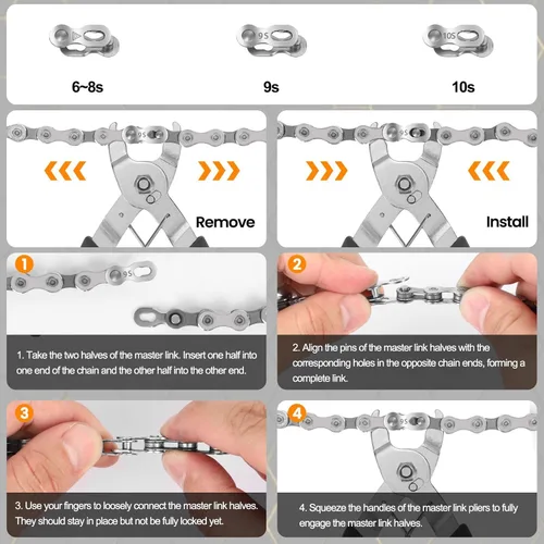 Miniatura 5 de Conjunto de herramientas de reparación de cadena de bicicleta Oumers, herramienta de rotura de cadena de bicicleta, alicates de eslabón maestro, Gris