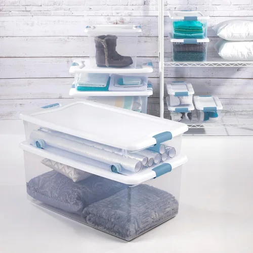 Miniatura 4 de Sterilite - Paquete de 12 contenedores apilables con pestillo, contenedores de almacenamiento bajo la cama con tapas, plástico transparente, 15
