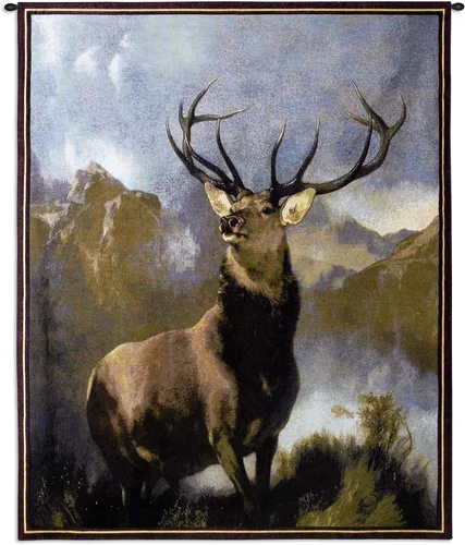 Monarch of the Glen de Sir Edwin Landseer | Tapiz tejido para colgar | Majestic Deer Wildlife Lodge - 100% algodón, tamaño de Estados Unidos, 53 x
