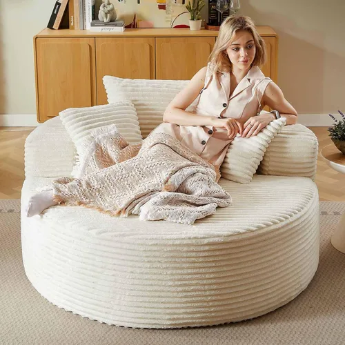 Silla redonda de gran tamaño de 55 pulgadas, tumbona para interiores, silla circular grande sin hueso con pana de felpa, no requiere montaje, sofá
