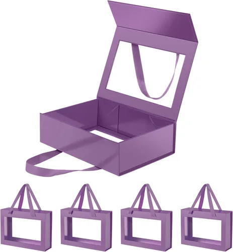 Miniatura 36 de Caja de regalo negra con ventana, caja de regalo magnética transparente para regalo, caja de propuesta de padrino de boda (10.5 x 7.5 x 3 pulgadas)