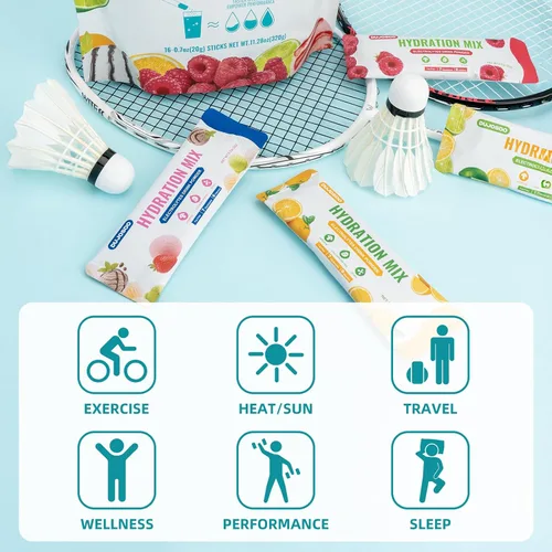 Miniatura 5 de Mezcla de bebida en polvo de hidratación con electrolitos, sin grasa, paquete variado, 7 electrolitos y 6 vitaminas, Hericium, péptido de colágeno