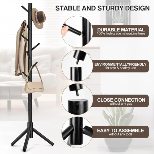 Miniatura 3 de WANGMUXIA Perchero, Perchero Independiente con 8 Ganchos y 3 Percheros de Árbol de Tamaño Ajustable para Dormitorio, Pasillo, Entrada, Oficina