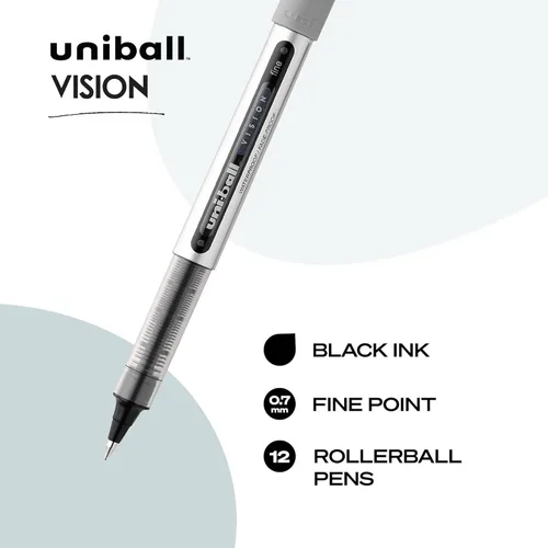 Miniatura 3 de uni-ball (R) Vision 60126 - Bolígrafos de punta fina, 0.028 in, barril gris, tinta negra, paquete de 12