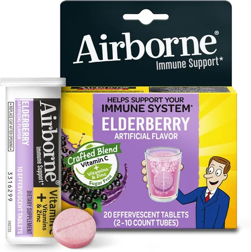 Miniatura 20 de Airborne 1000 mg de vitamina C con vitamina D y zinc, suplemento de apoyo inmunológico multivitamínico sin azúcar, antioxidantes vitaminas A C