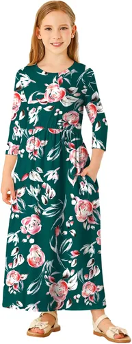 Miniatura 15 de 21KIDS Vestido largo floral de manga larga 3/4 con bolsillos para niñas de 6 a 12 años