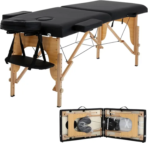 Mesa de masaje portátil - Cama de spa plegable para fisioterapia, esteticista, tatuaje - negro
