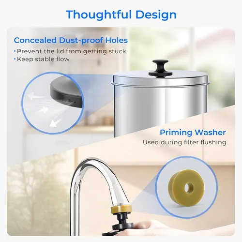 Miniatura 8 de Waterdrop TK-AB Sistema de filtro de agua por gravedad, estándar NSF/ANSI 42 y 372, reduce el cloro, sistema de acero inoxidable con filtración