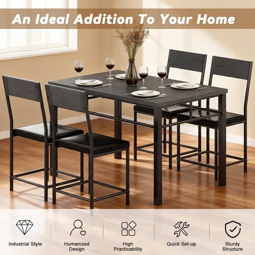 Miniatura 3 de Juego de mesa de comedor para 4, juego de mesa de cocina y sillas de 5 piezas, mesa de comedor rectangular de madera con marco de metal y tablero