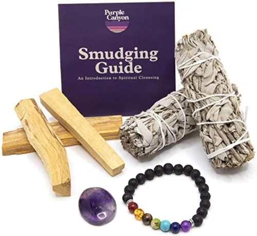 Miniatura 7 de Purple Canyon Kit de Meditación de Afirmación con Kit de Sahumerio de Salvia Blanca y Tarjetas de Afirmación para Atención Plena y Alivio del Estrés