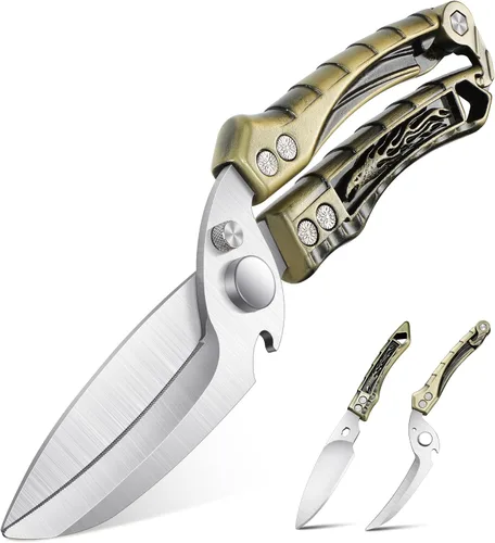 Miniatura 17 de Dream Reach Tijeras para aves de corral, Alemania, tijeras de cocina resistentes con cuchillo, abridor de botellas, caja de regalo, tijeras