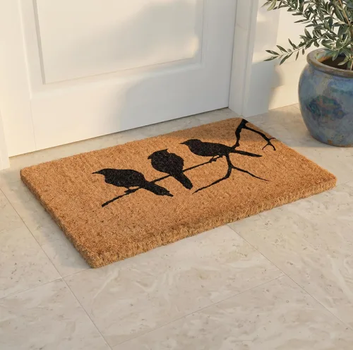 Miniatura 73 de Fab Habitat Felpudo extra grueso, tejido a mano, duradero, fibra de coco natural, entrada, puerta delantera, porche, patio, pájaros en rama, gris