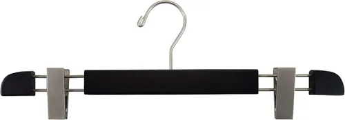 Miniatura 4 de Elegante colgador de madera con perfil bajo y clips ajustables extragrandes, perchas para pantalones o faldas con gancho giratorio cromado de 360