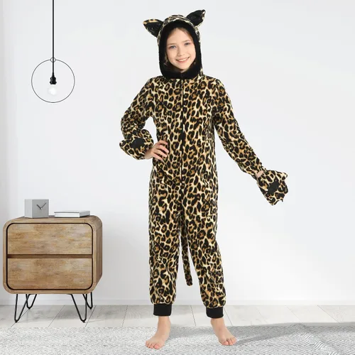 Miniatura 36 de Wizland Disfraz de animal para niños, leopardo, vaca, mono, reno, gato negro, dálmata, muñeco de nieve, mono de Papá Noel