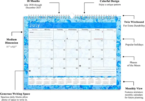 Miniatura 3 de Calendario mensual 2025-2026 de pared/escritorio encuadernado en espiral – 18 meses de escritorio/calendario de pared – (Edición #019)