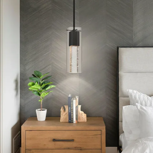 Miniatura 2 de XiNBEi Lighting Lámpara colgante, moderna cocina negra colgante colgante de iluminación con vidrio cuadrado y bombilla LED XB-P1110-SQ-MB