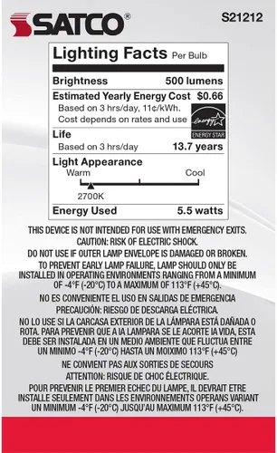 Miniatura 5 de Satco Bombilla LED E12 de 5.5 W, 2700 K, clasificación de 15000 horas, regulable