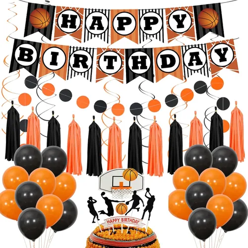 Miniatura 15 de Juego de 7 letras de baloncesto DIY feliz cumpleaños para niño pastel decoración de fiesta de pasteles deportes suministros de fiesta