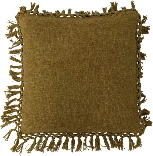 Creative Co-Op Cotton Slub Crochet and Fringe Pillow, 20 pulgadas de largo x 20 pulgadas de ancho x 2 pulgadas de alto, verde