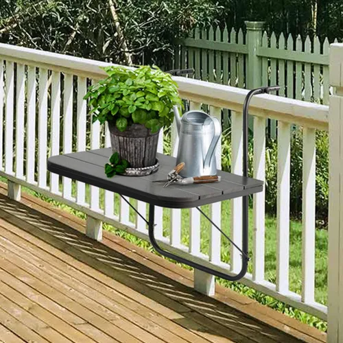 Miniatura 4 de Mesa de balcón colgante para barandilla de balcón al aire libre, mesas de bar para barandillas de aluminio plegable ajustable para patio, terraza
