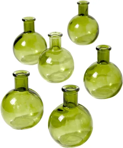 Serene Spaces Living Juego de 6 pequeños jarrones de bola verde, jarrones de vidrio transparente para bodas, eventos, fiestas, centros de mesa