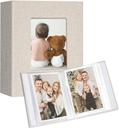 Miniatura 16 de Vienrose Álbum de fotos pequeño de 4 x 6 pulgadas, paquete de 2 mini libros de fotos con cubierta de lino, 26 páginas con capacidad para 52 Azul