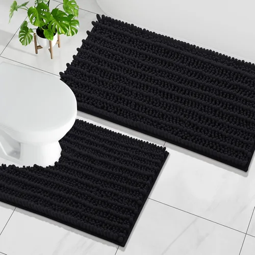 Miniatura 22 de Arotive Juego de 2 alfombras de baño de felpilla de lujo, extra suaves, absorbentes, peludas y alfombras de baño de contorno en forma de U