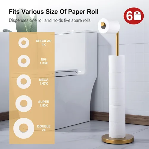 Miniatura 5 de BAGNOLUX Soporte de papel higiénico de baño con reserva, pedestal resistente de acero inoxidable SUS304 para rollo de papel higiénico a prueba