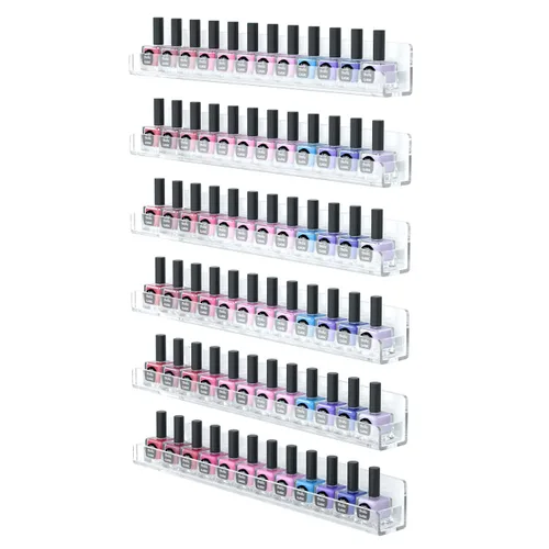 Miniatura 9 de FEMELI Estante de pared para esmalte de uñas: 6 estantes de 15 pulgadas, organizador de esmalte de uñas acrílico para 66-90 botellas, estantes Negro