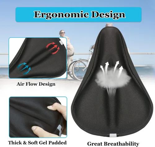 Miniatura 4 de Geronmine Funda de Asiento de Bicicleta de Gel Acolchada Cubiertas de Sillín de Bicicleta para Mujeres y Hombres, Funda de Cojín de Asiento de Negro