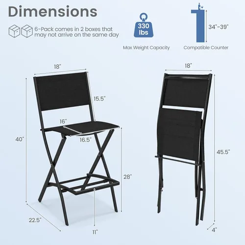 Miniatura 3 de Tangkula Juego de 2 taburetes de bar para exteriores, sillas de bar plegables de altura de mostrador con respaldo y reposapiés, sillas de comedor