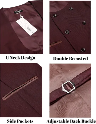 Miniatura 5 de COOFANDY Chaleco de traje para hombre, ajustado, doble botonadura, chaleco formal de negocios