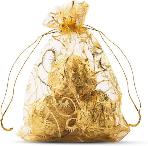 Miniatura 23 de Wudygirl 100 bolsas de organza de 3.9 x 4.7 pulgadas, bolsas de regalo transparentes con cordón, para bodas, fiestas, joyas, perfumes, sobres