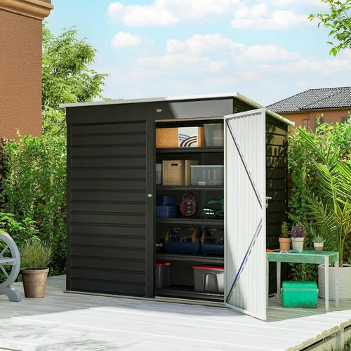 Miniatura 10 de Outsunny Cobertizo de almacenamiento al aire libre de 6 x 4 pies, fácil de ensamblar, cobertizo de herramientas de jardín de metal con puerta