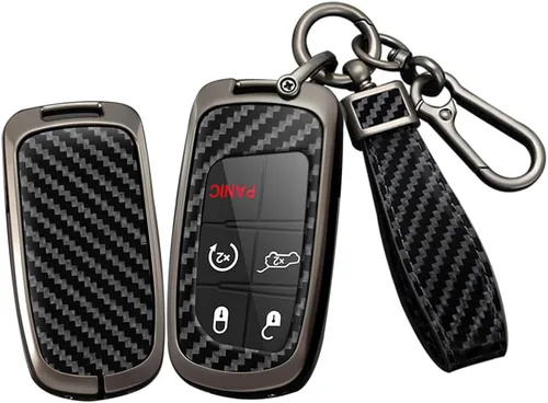 SANRILY Funda para llavero inteligente con patrón de fibra de carbono, color negro, apta para Jeep Grand Cherokee Renegade para Chrysler 200 300