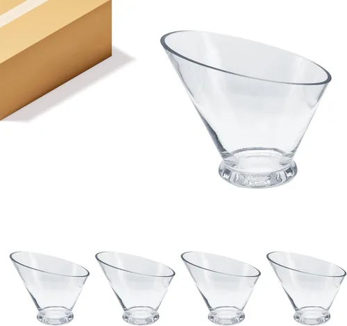 Miniatura 13 de WGV Jarrón de vidrio con corte inclinado, ancho 14 cm, altura 14 cm, transparente, redondo, maceta para plantas, terrario, orbe, recipiente