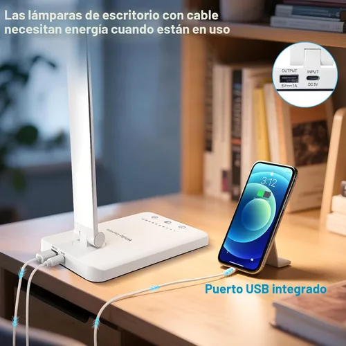 Miniatura 3 de Lámpara de escritorio LED White Crown regulable, lámpara de mesa para lectura con puerto de carga USB, 5 modos de iluminación, control sensible