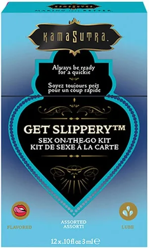 Kama Sutra Kit Get Slippery Sex-to-Go - 12 sobres surtidos de lubricantes y potenciadores de primera calidad - Ideal para viajes, novio, novia,