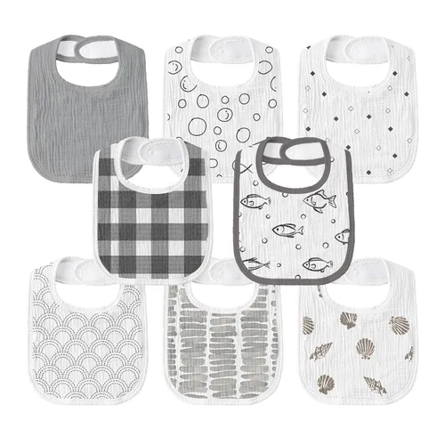 Miniatura 8 de Baberos de muselina para bebé, paquete de 8, baberos para babear y dentición para bebé, absorbentes, suaves de algodón orgánico, babero ajustable