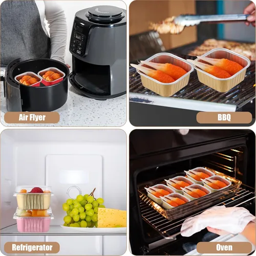 Miniatura 6 de Skylety 100 Piezas Moldes para Hornear Cuadrados Mini de 5 oz con Tapa Molde de Lámina de Aluminio para Magdalenas Molde para Brownies Moldes Varios