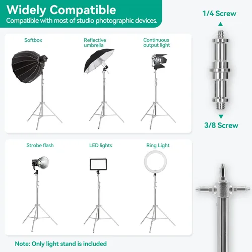 Miniatura 4 de Soporte de luz resistente para fotografía de 9.2 pies/110 pulgadas, trípode de acero inoxidable para fotografía con resorte acolchado, tornillo