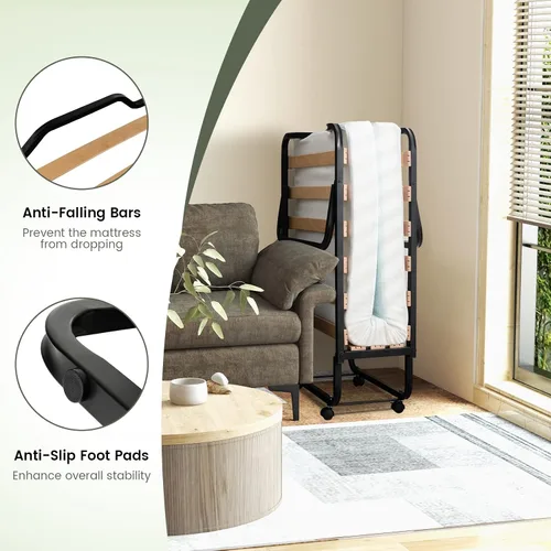 Miniatura 7 de KOMFOTT Cama plegable con colchón de espuma viscoelástica de 4 pulgadas, cama plegable para invitados con marco de acero resistente, cuna portátil