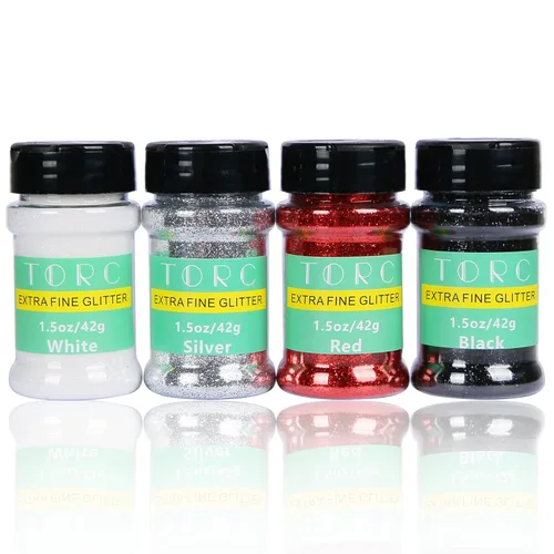 TORC Juego de purpurina fina de 6 onzas, blanco, plateado, rojo y negro, para Navidad, resina, manualidades, vasos, cosméticos, uñas, manualidades,