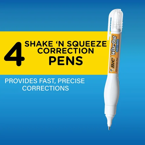 Miniatura 5 de BIC Wite-Out - Pluma correctora Shake 'n Squeeze, 8 ml de líquido corrector, paquete de 4 bolígrafos correctores blancos, fácil, limpia y fácil