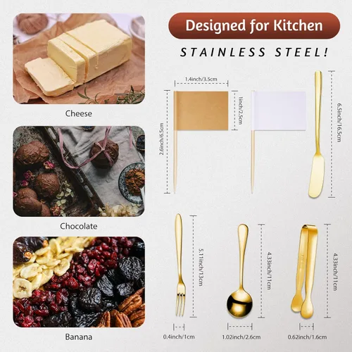 Miniatura 2 de Patelai Accesorios para Tableros de Charcutería Juego de Utensilios de Charcutería Cuchillos Esparcidores de Queso y Mantequilla de Acero Inoxidable