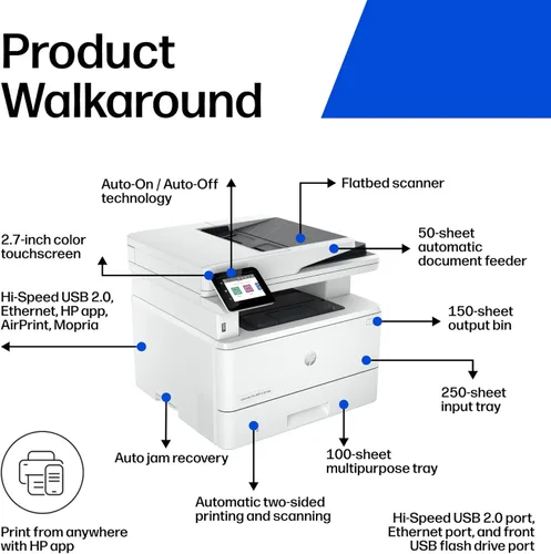 Miniatura 3 de HP Laserjet Pro MFP 4101fdn Impresora en blanco y negro, impresión, escaneo, copia, fax, velocidades rápidas, fácil configuración, impresión móvil