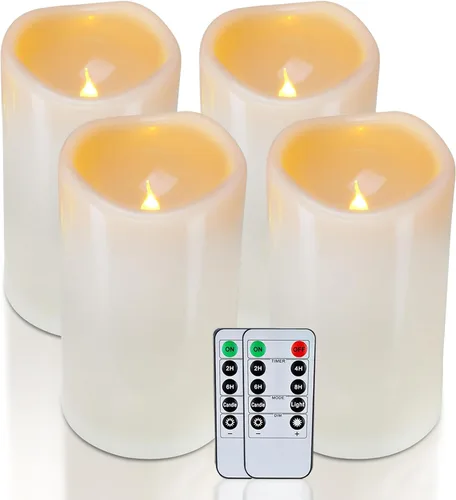 Miniatura 19 de Homemory Velas grandes impermeables sin llama de 6" x 4" para exteriores con control remoto y temporizador, velas LED parpadeantes que funcionan